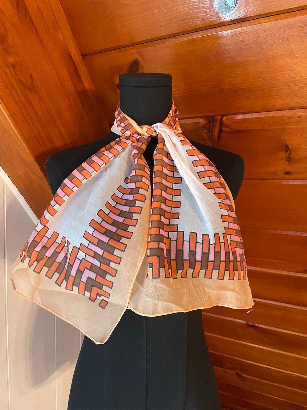 Vintage 70s Nylon Geometric Print Sheer Scarf